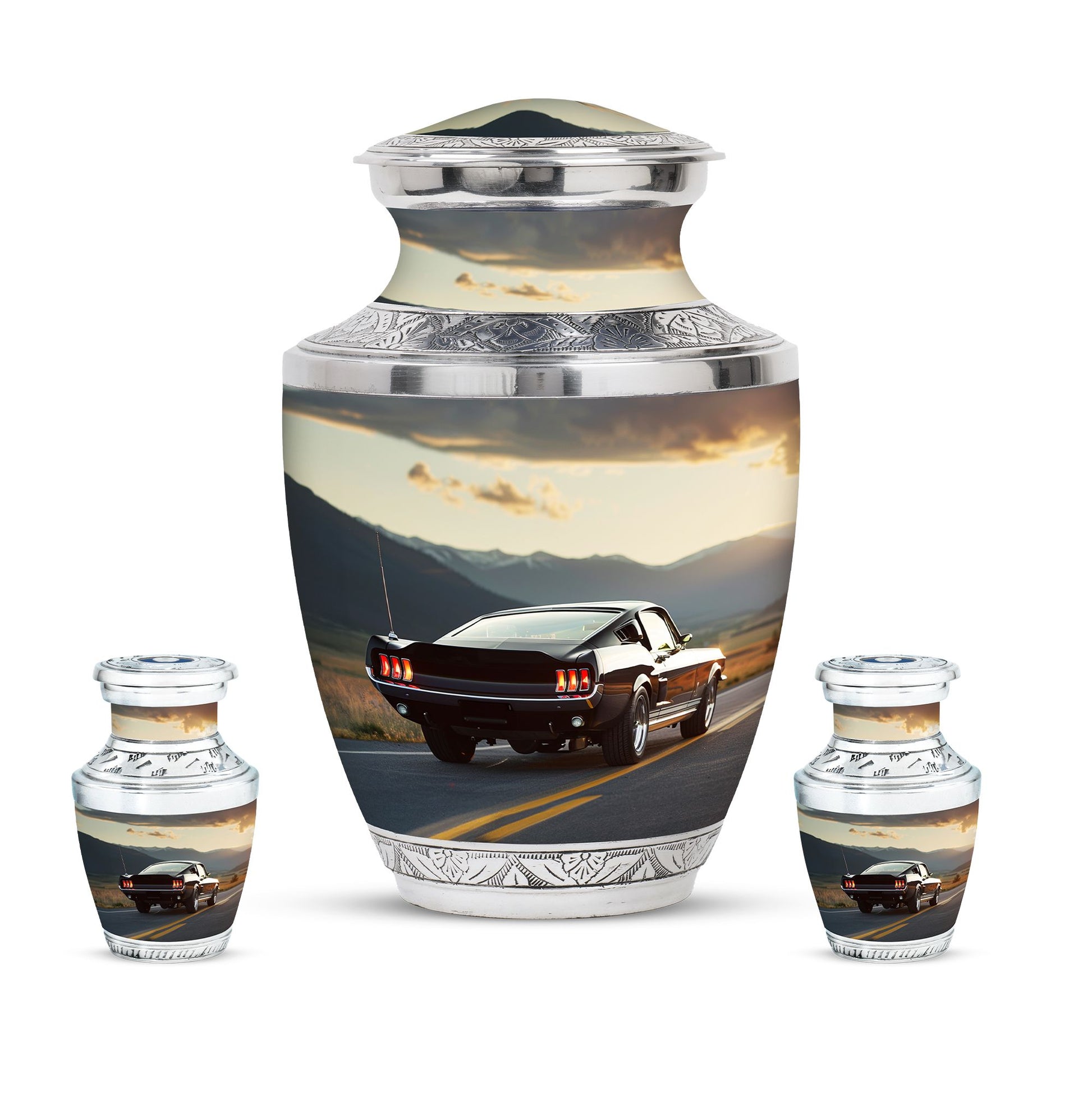 Car Theme Large Urn With 2 Keepsake Urn