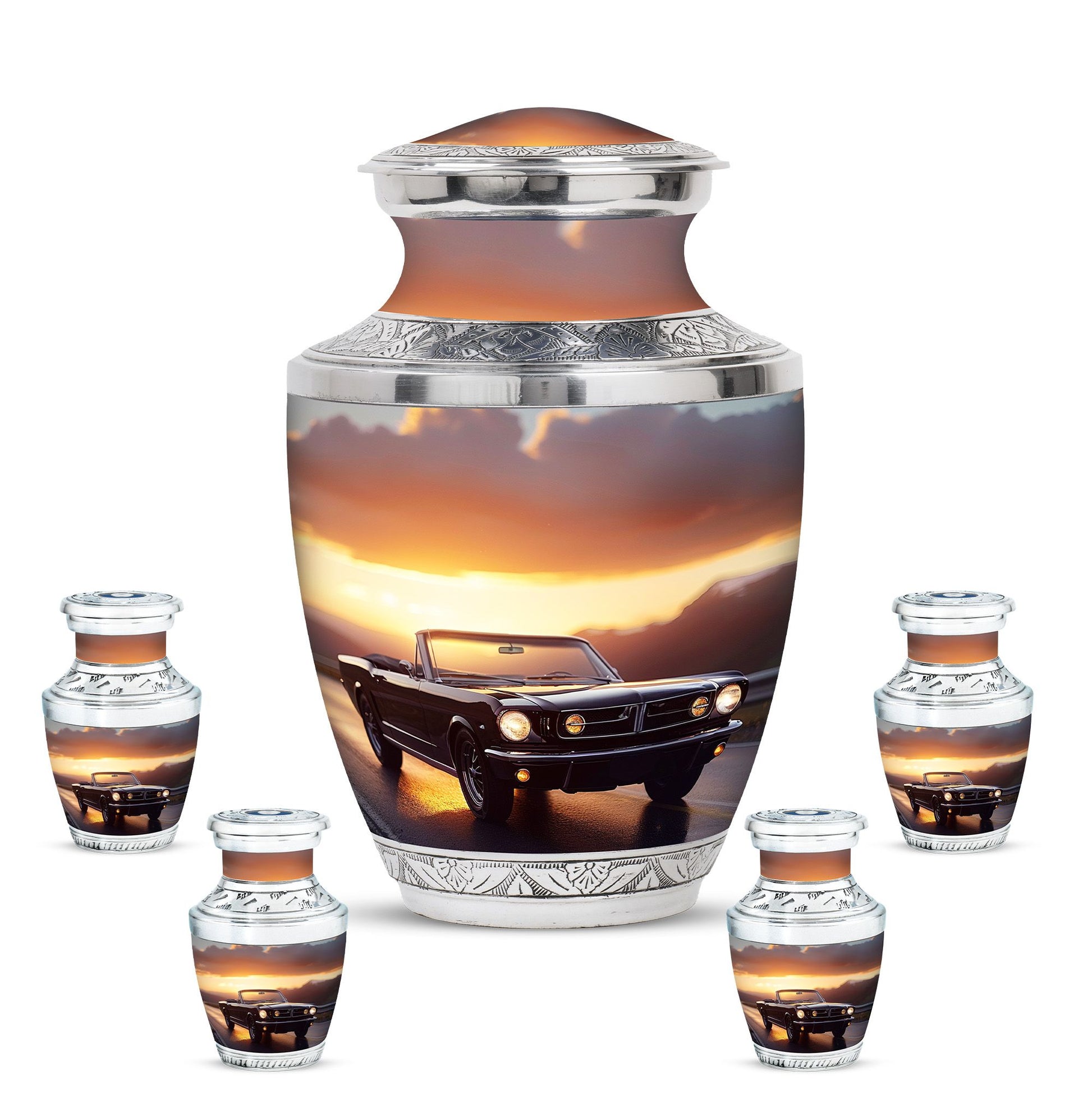 Car Theme Large Urn With 4 Keepsake Urn