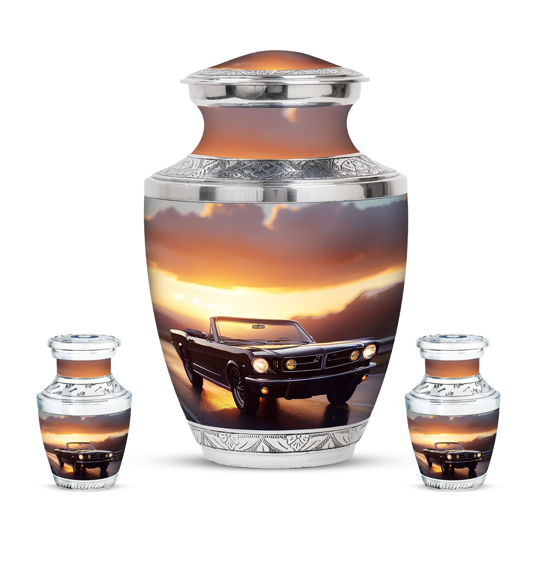 Car Theme Large Urn With 2 Keepsake Urn