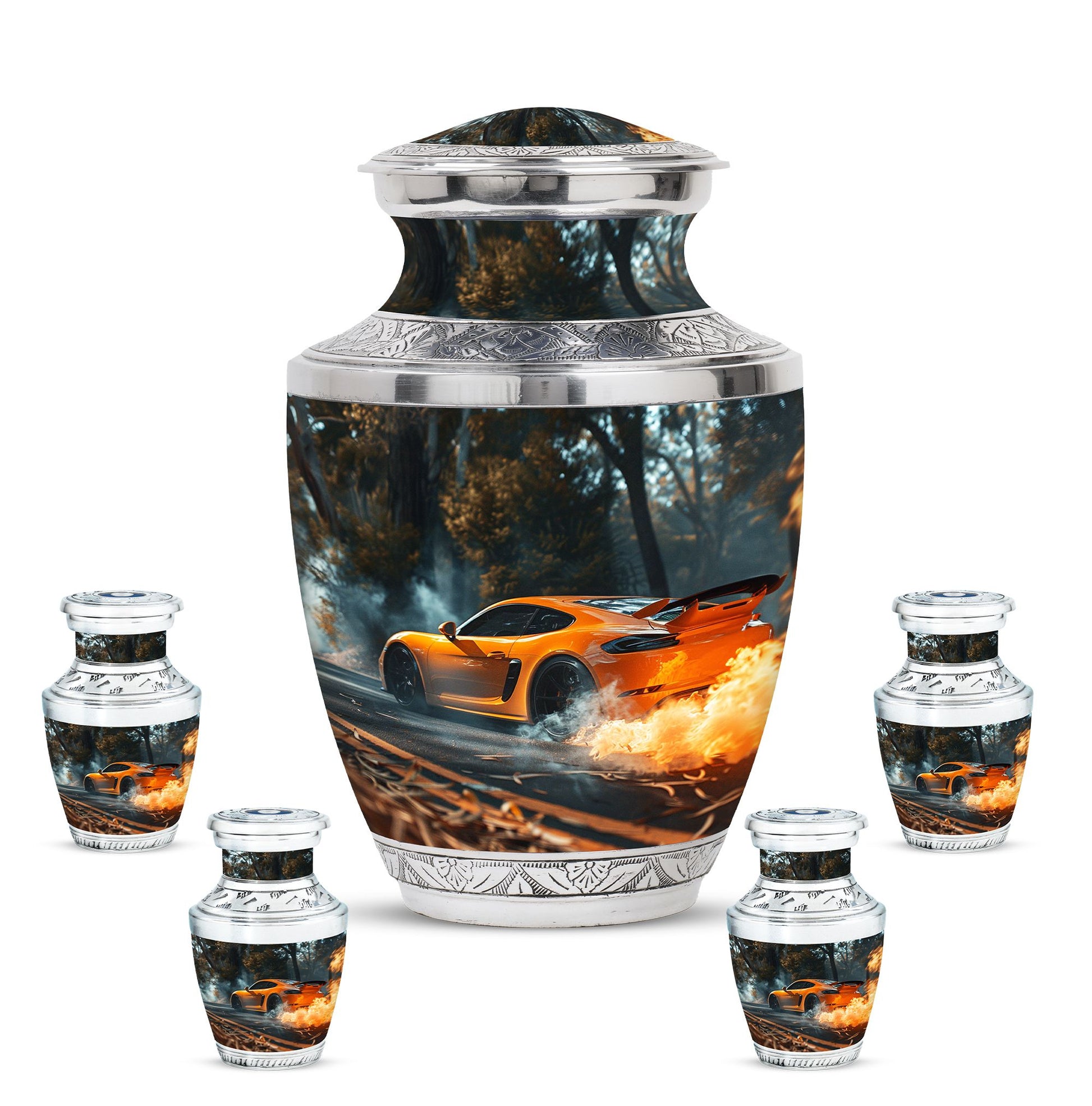 Car Theme Large Urn With 4 Keepsake Urn