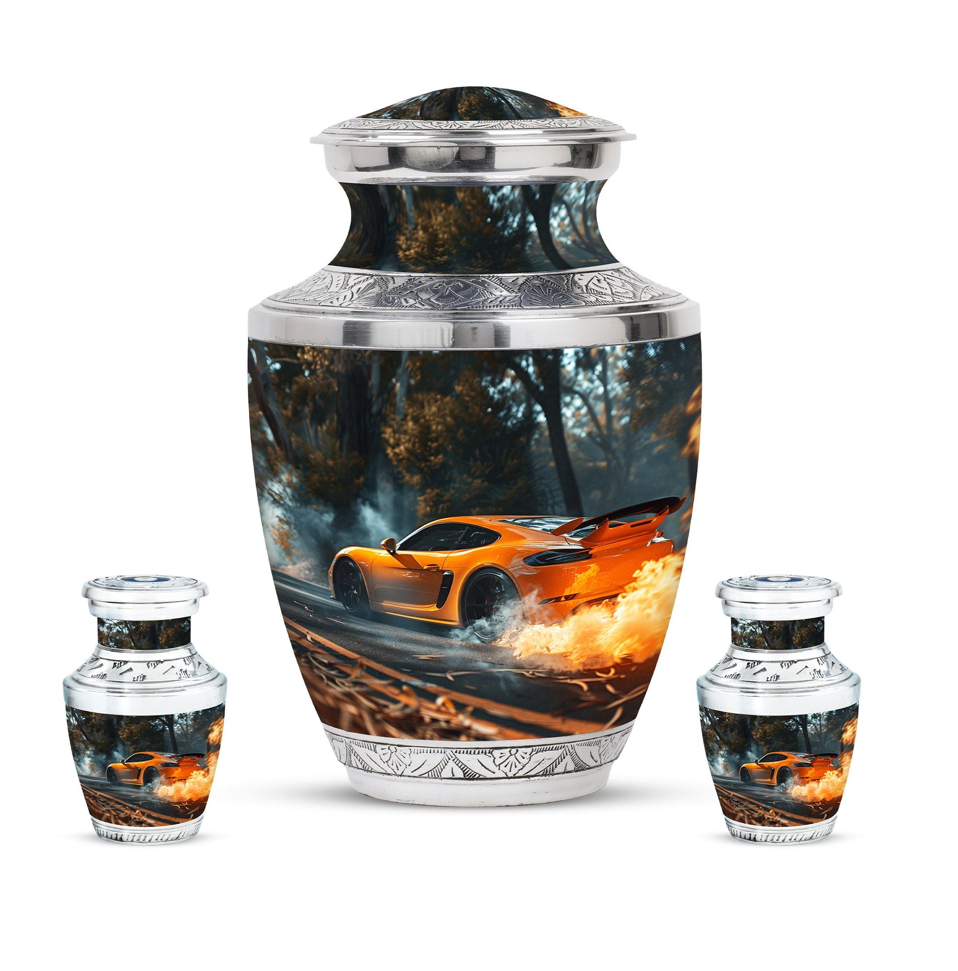 Car Theme Large Urn With 2 Keepsake Urn