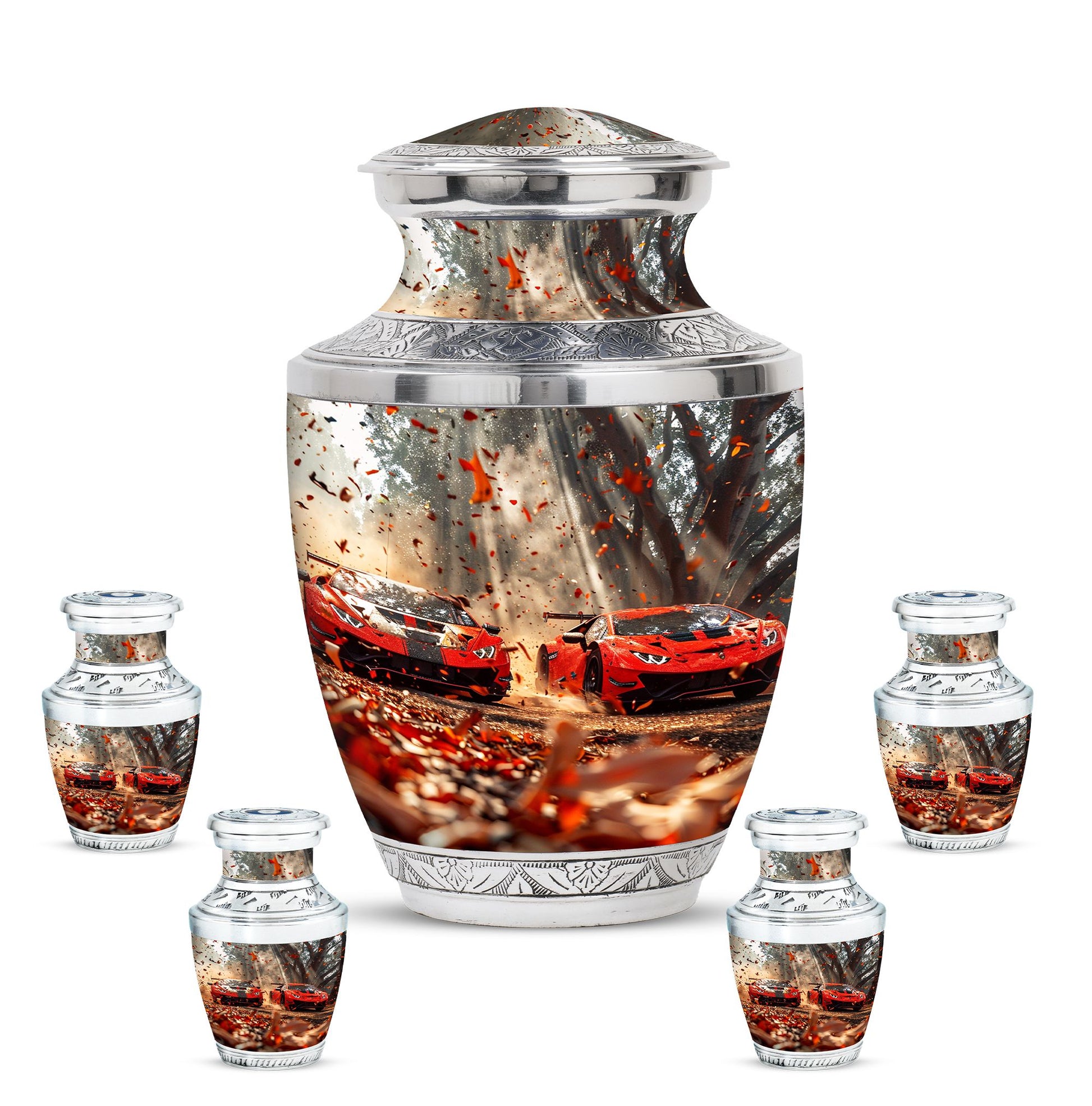 Car Theme Large Urn With 4 Keepsake Urn