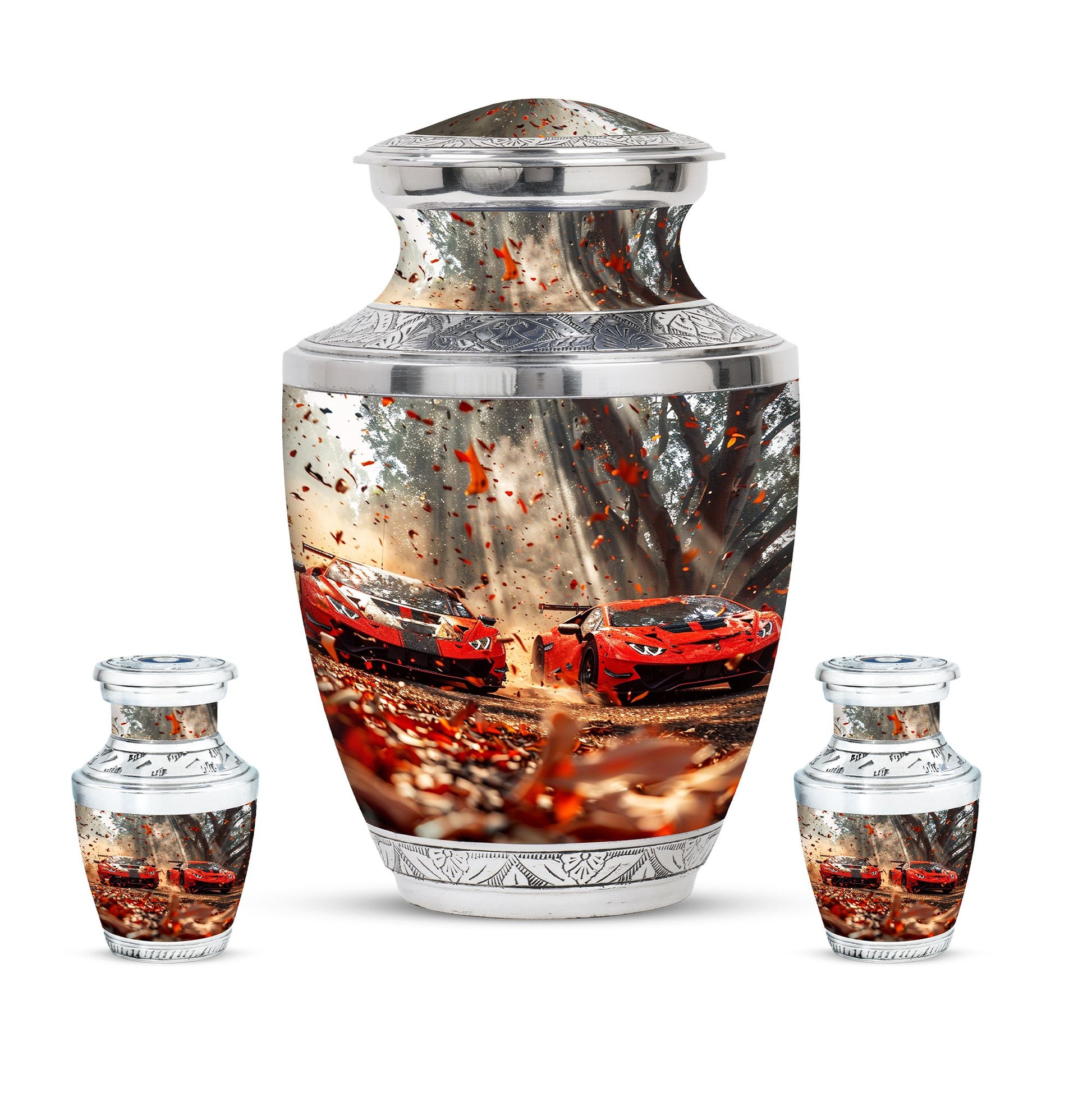 Car Theme Large Urn With 2 Keepsake Urn