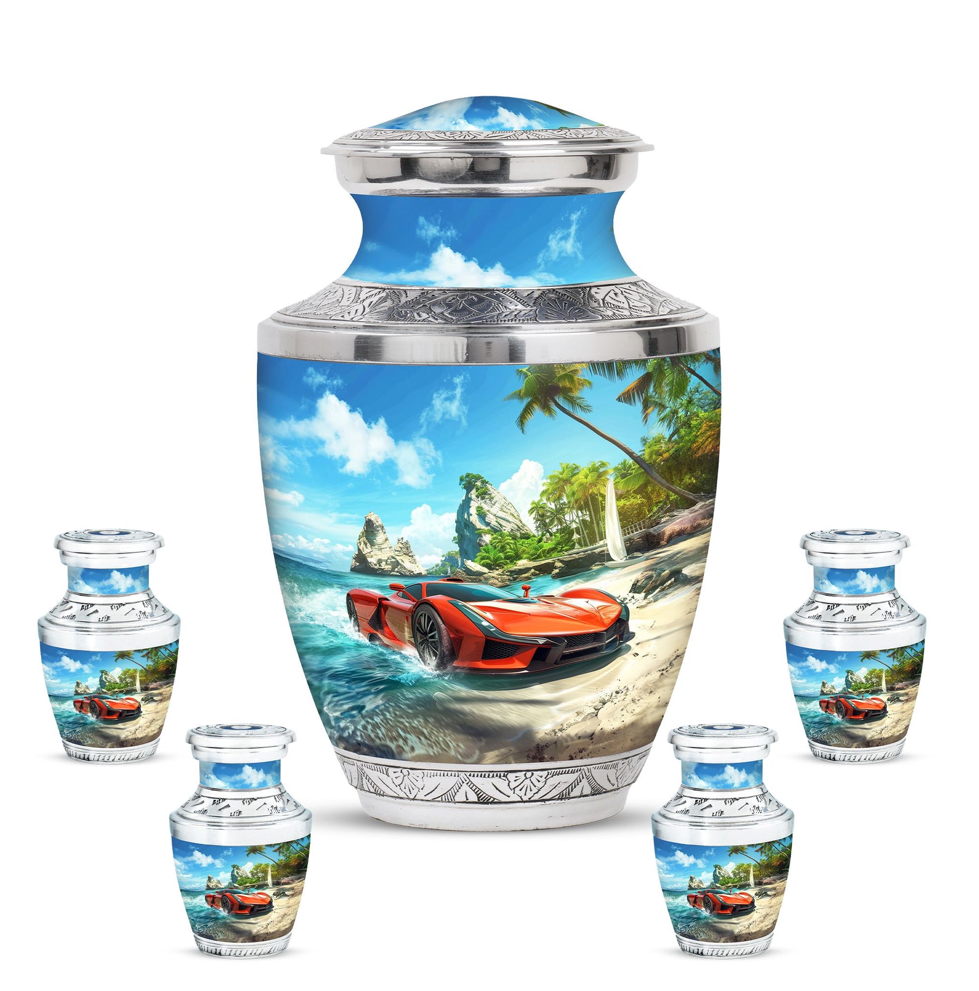 Car Theme Large Urn With 4 Keepsake Urn