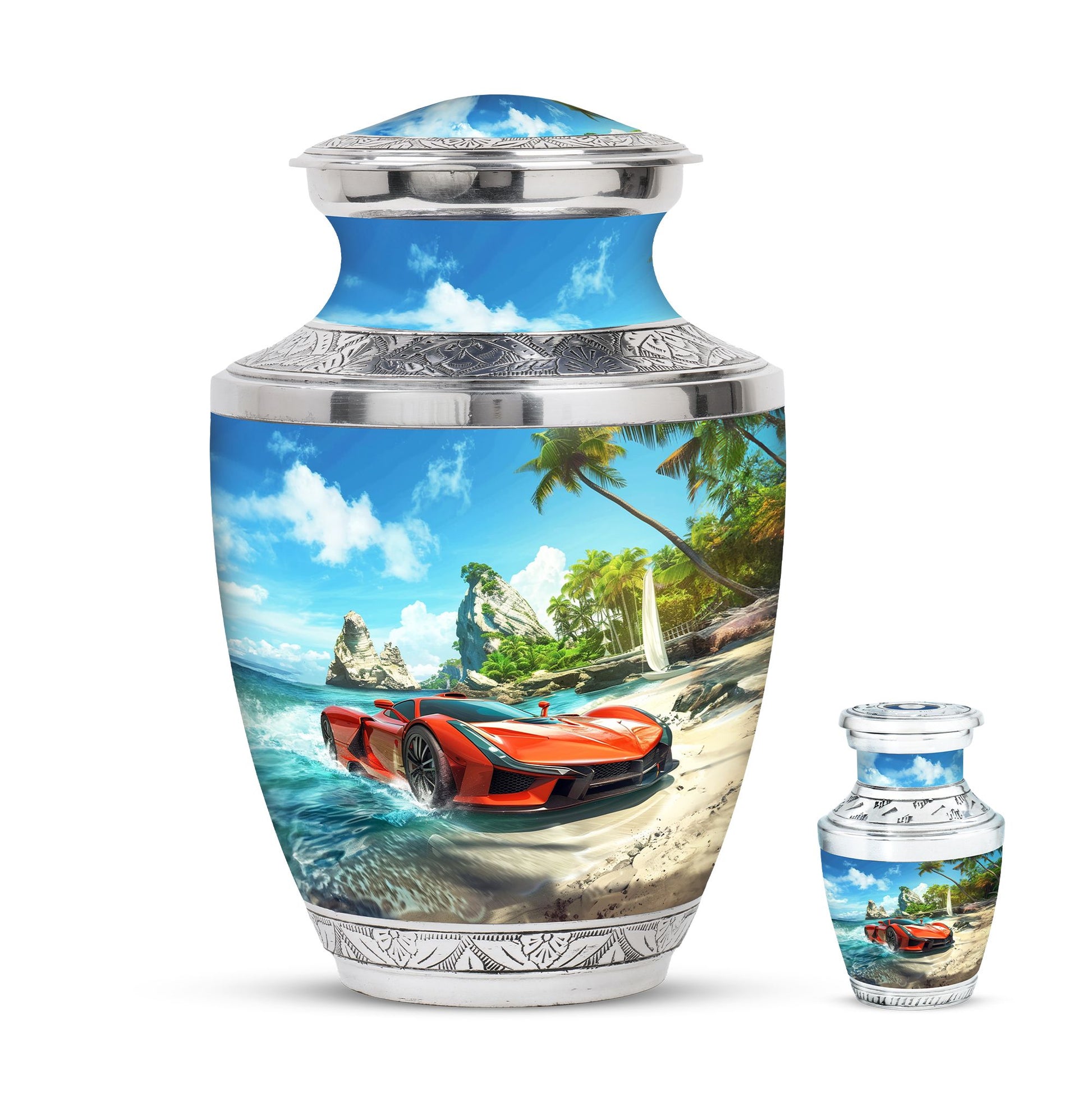 Car Theme Large Urn With 1 Keepsake Urn