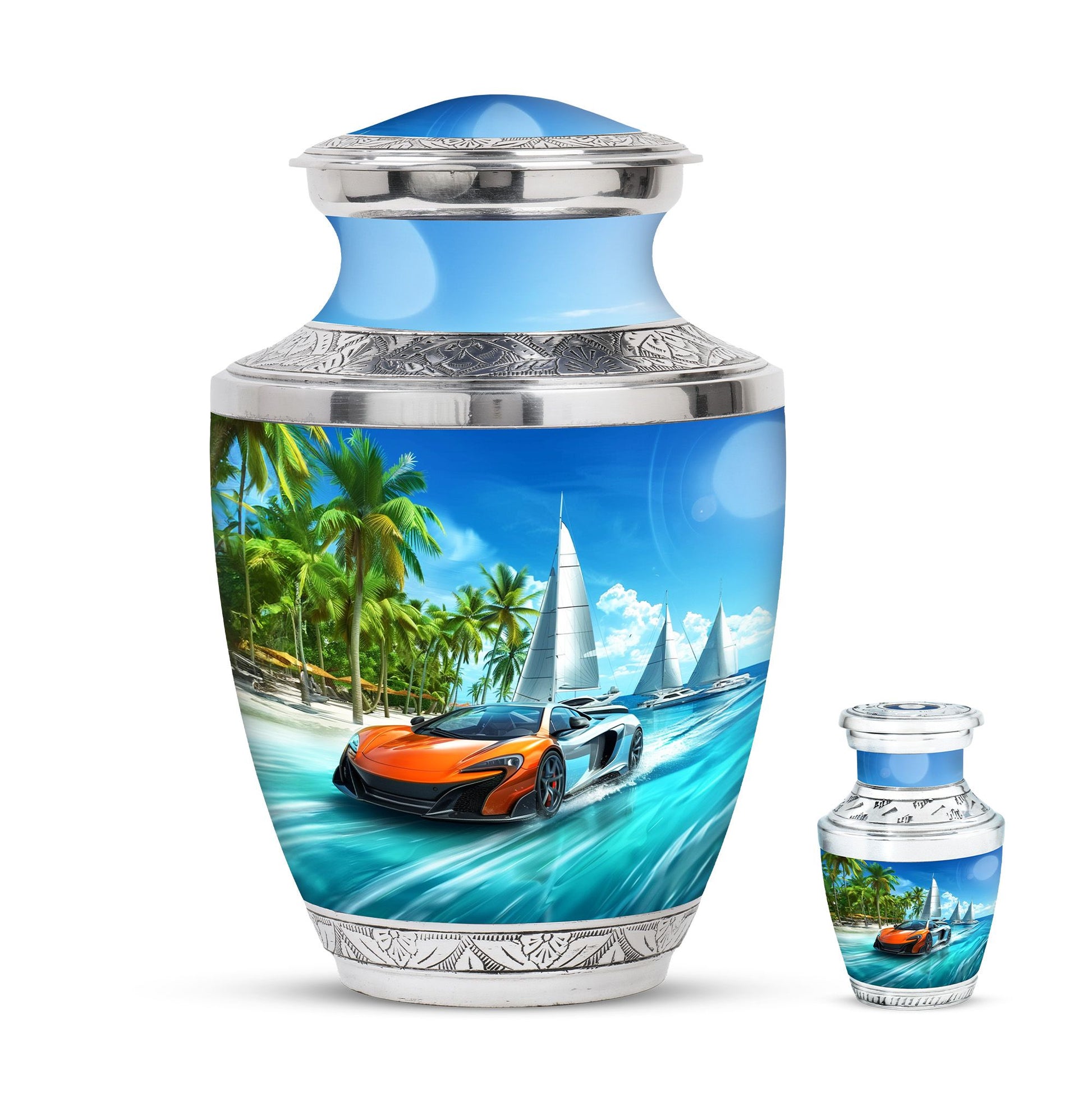 Car Theme Large Urn With 1 Keepsake Urn