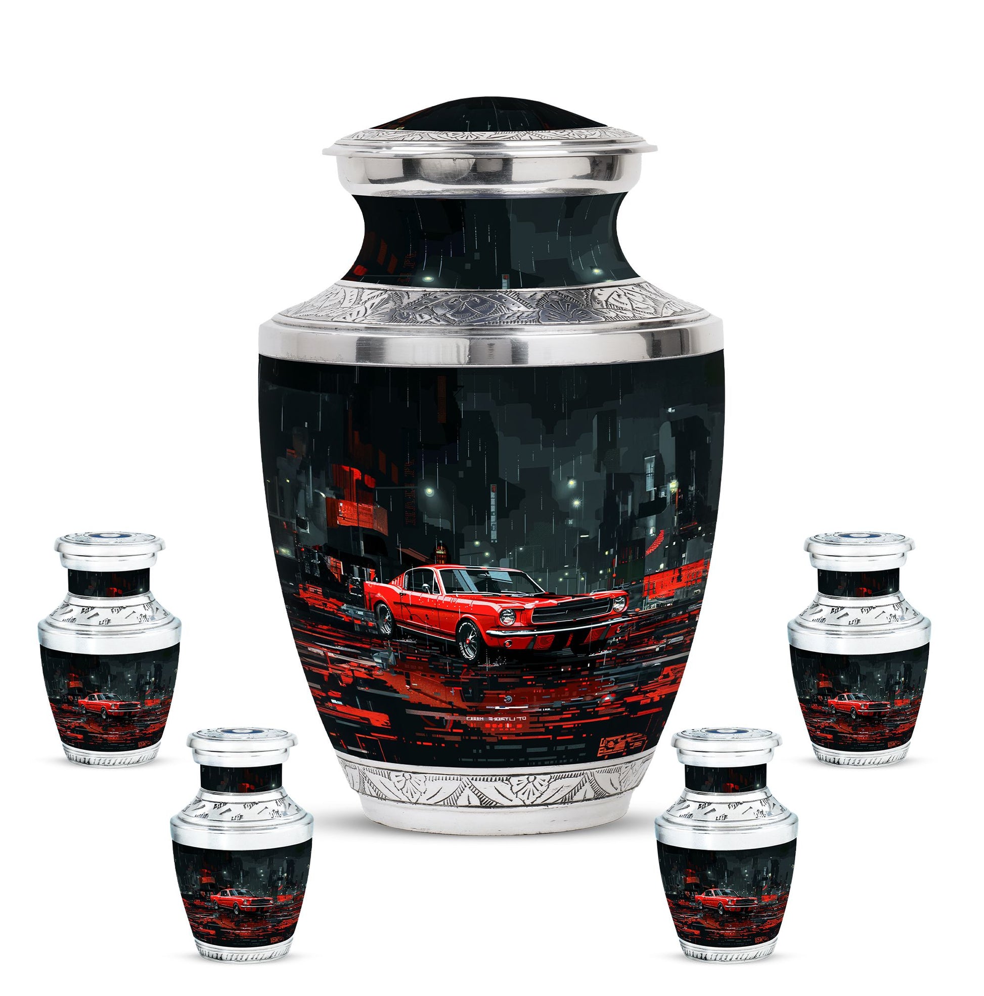 Car Theme Large Urn With 4 Keepsake Urn
