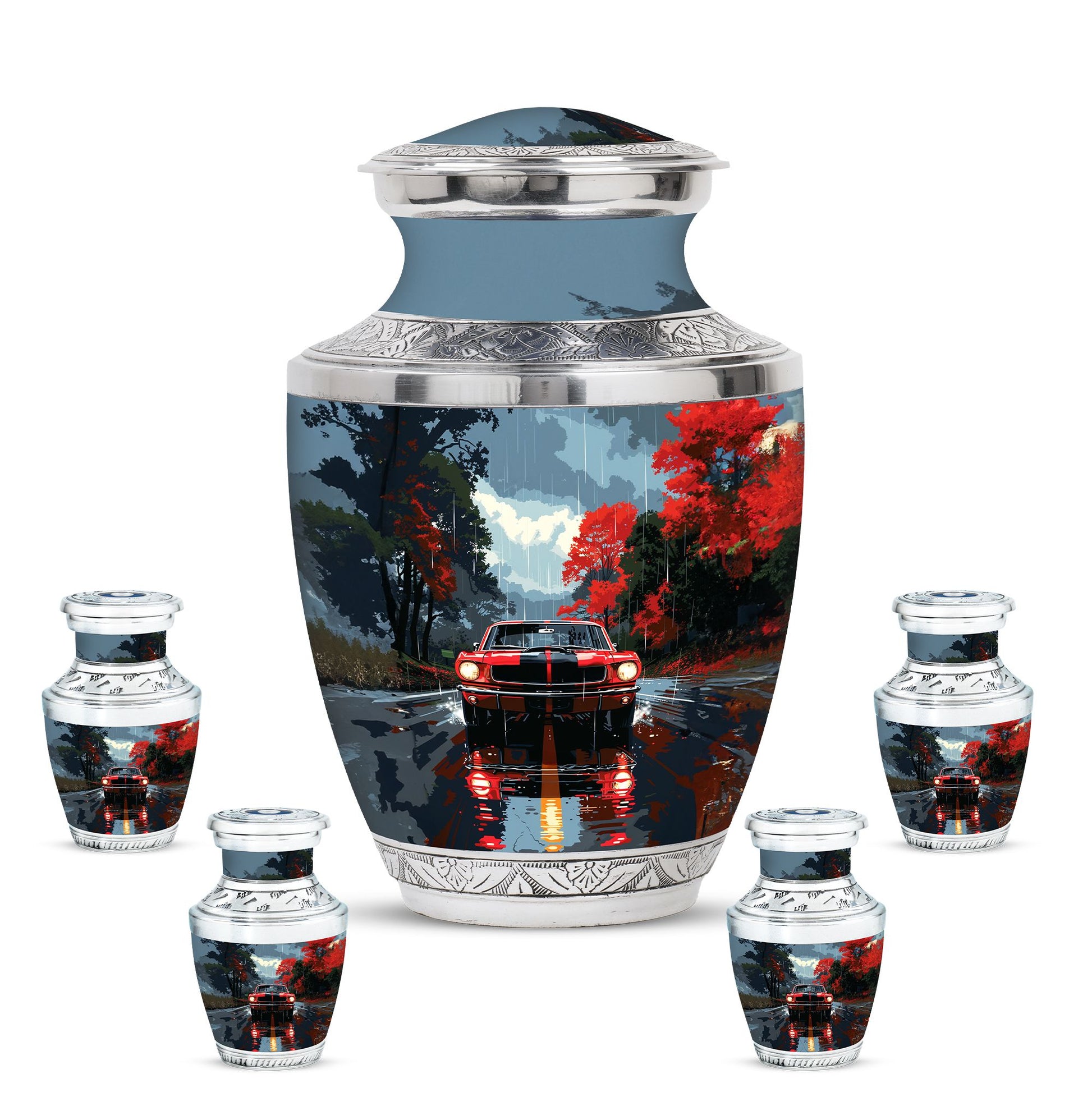 Car Theme Large Urn With 4 Keepsake Urn
