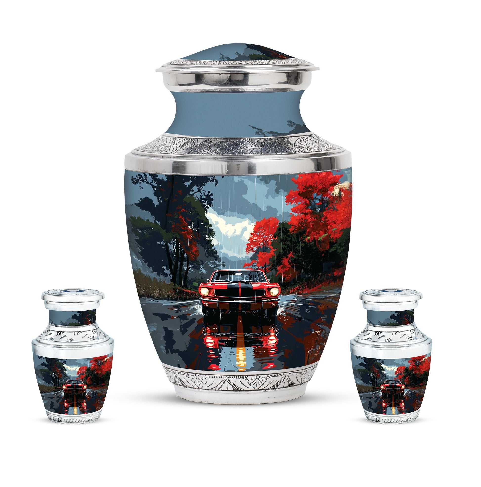 Car Theme Large Urn With 2 Keepsake Urn