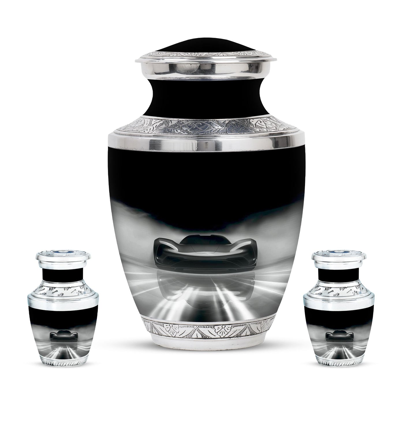 Car Theme Large Urn With 2 Keepsake Urn