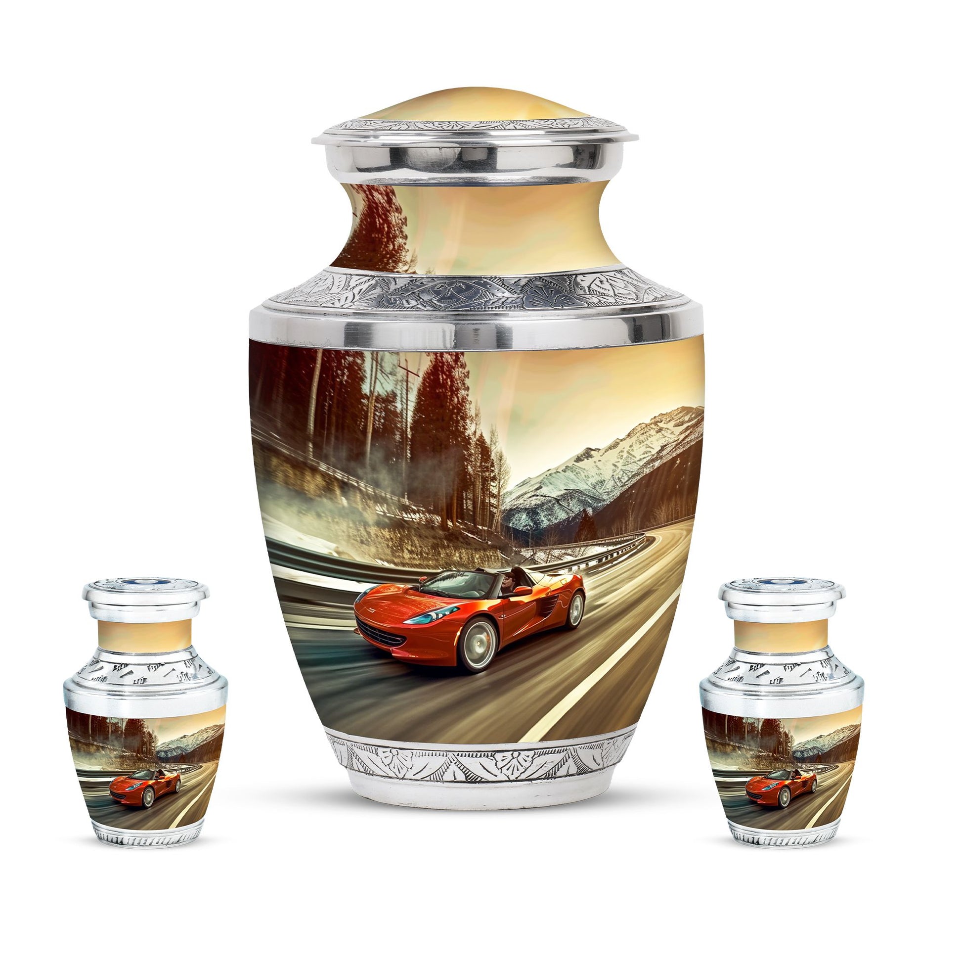 Car Theme Large Urn With 2 Keepsake Urn
