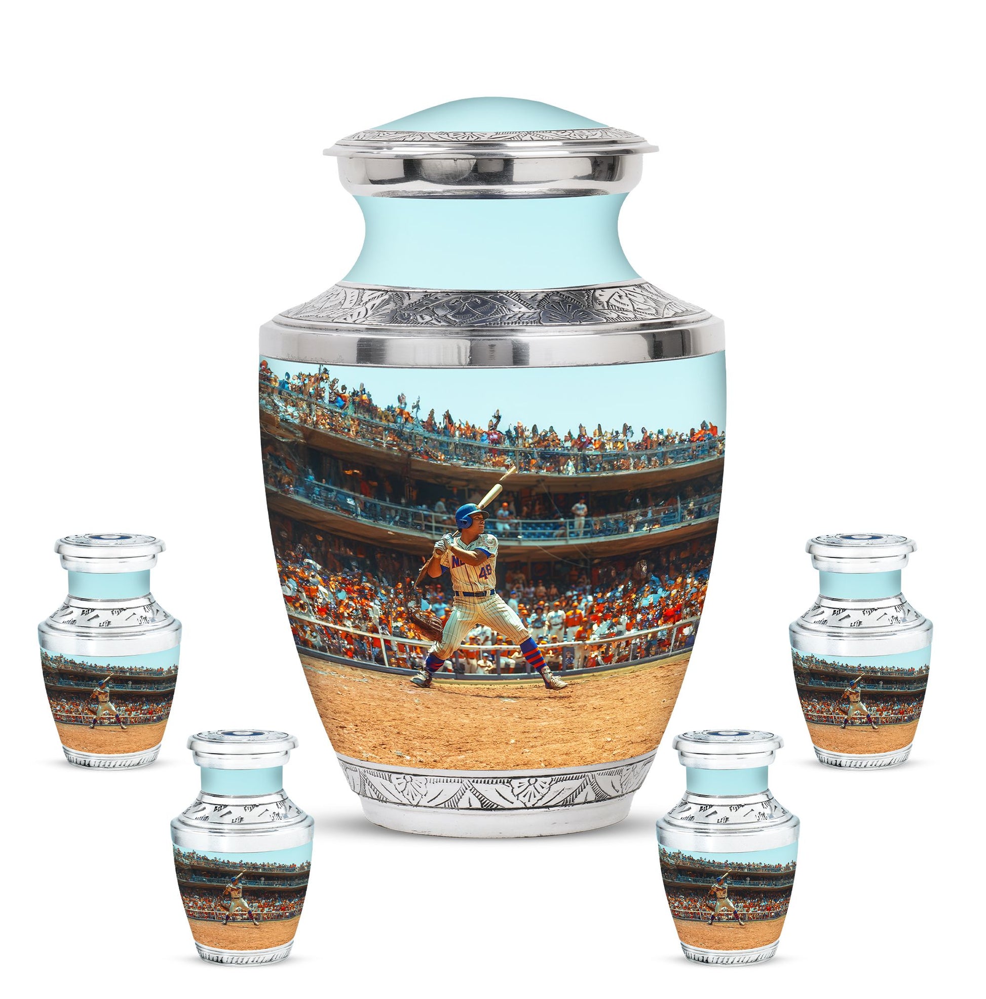 Baseball Theme Large Urn With 4 Keepsake Urn