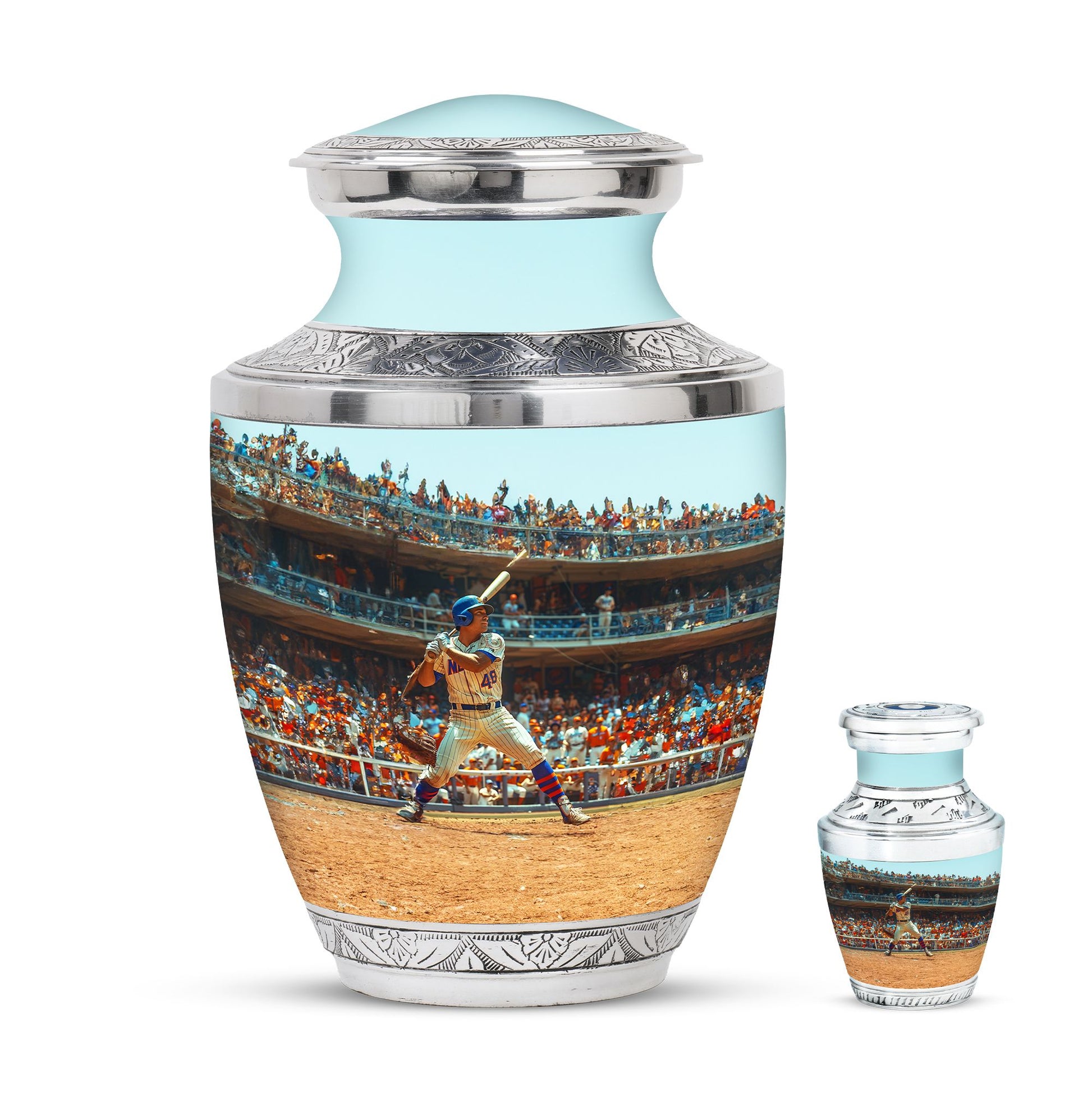 Baseball Theme Large Urn With 1 Keepsake Urn
