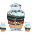 Baseball Theme Large Urn With 2 Keepsake Urn
