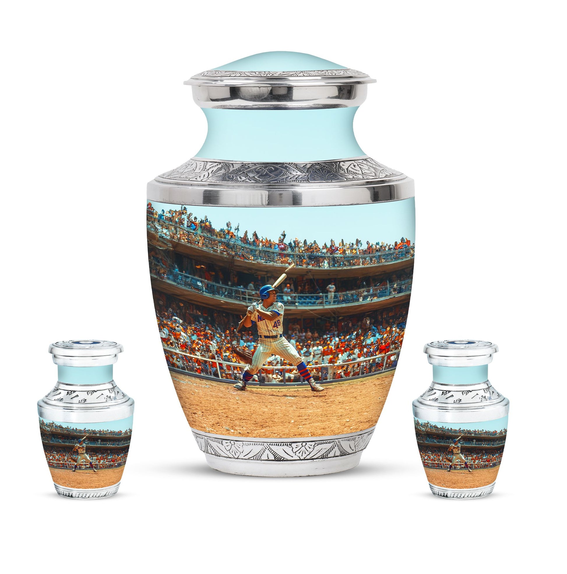 Baseball Theme Large Urn With 2 Keepsake Urn