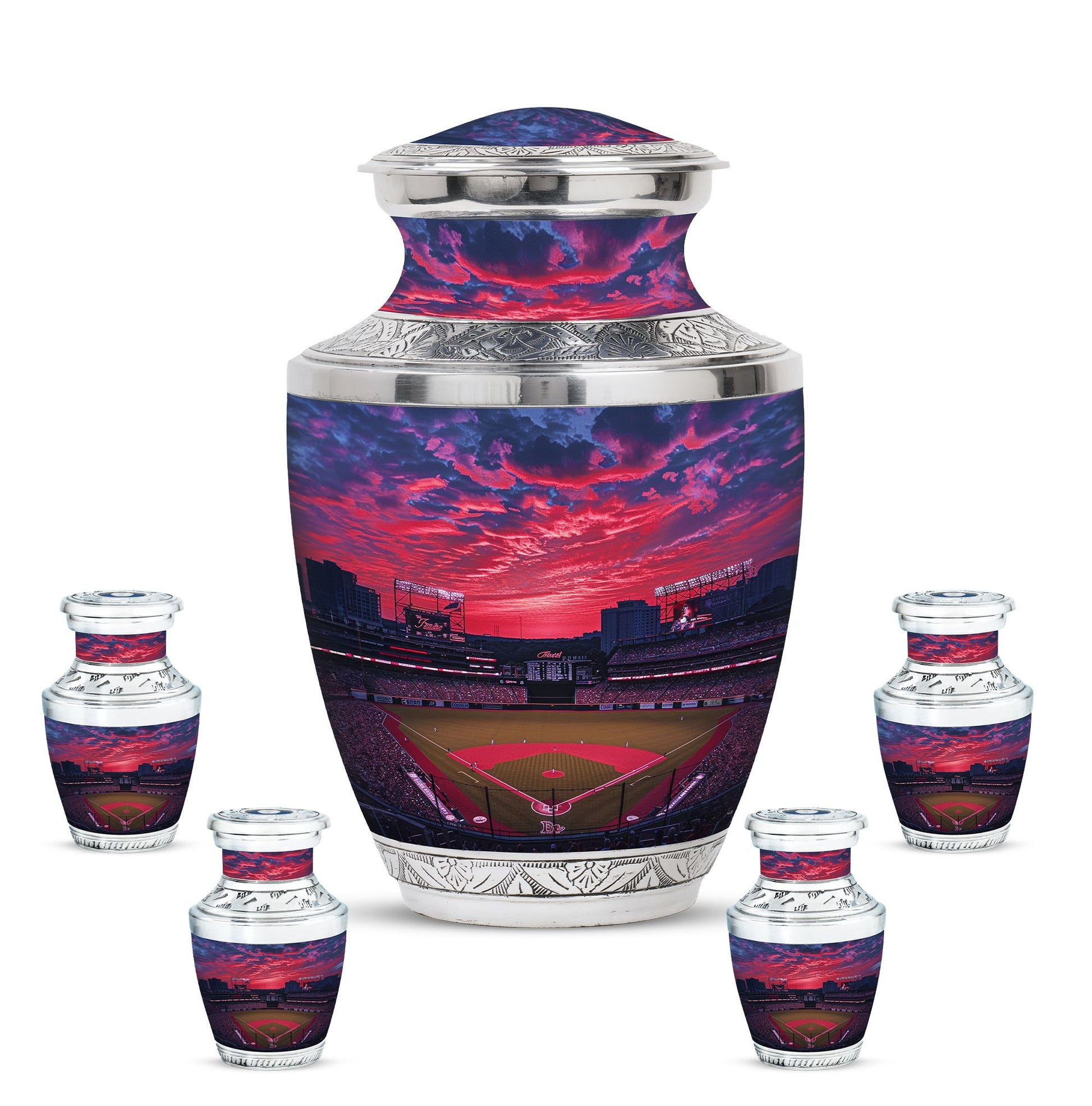 Baseball Theme Large Urn With 4 Keepsake Urn