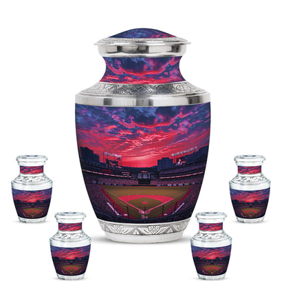 Baseball Theme Large Urn With 4 Keepsake Urn