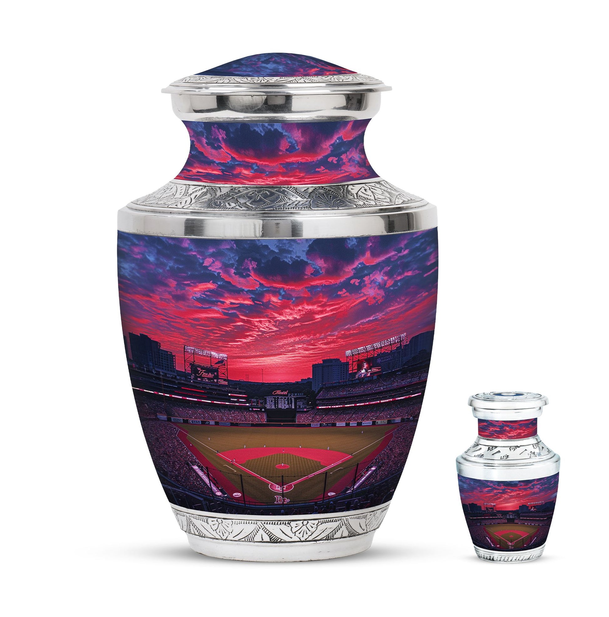 Baseball Theme Large Urn With 1 Keepsake Urn