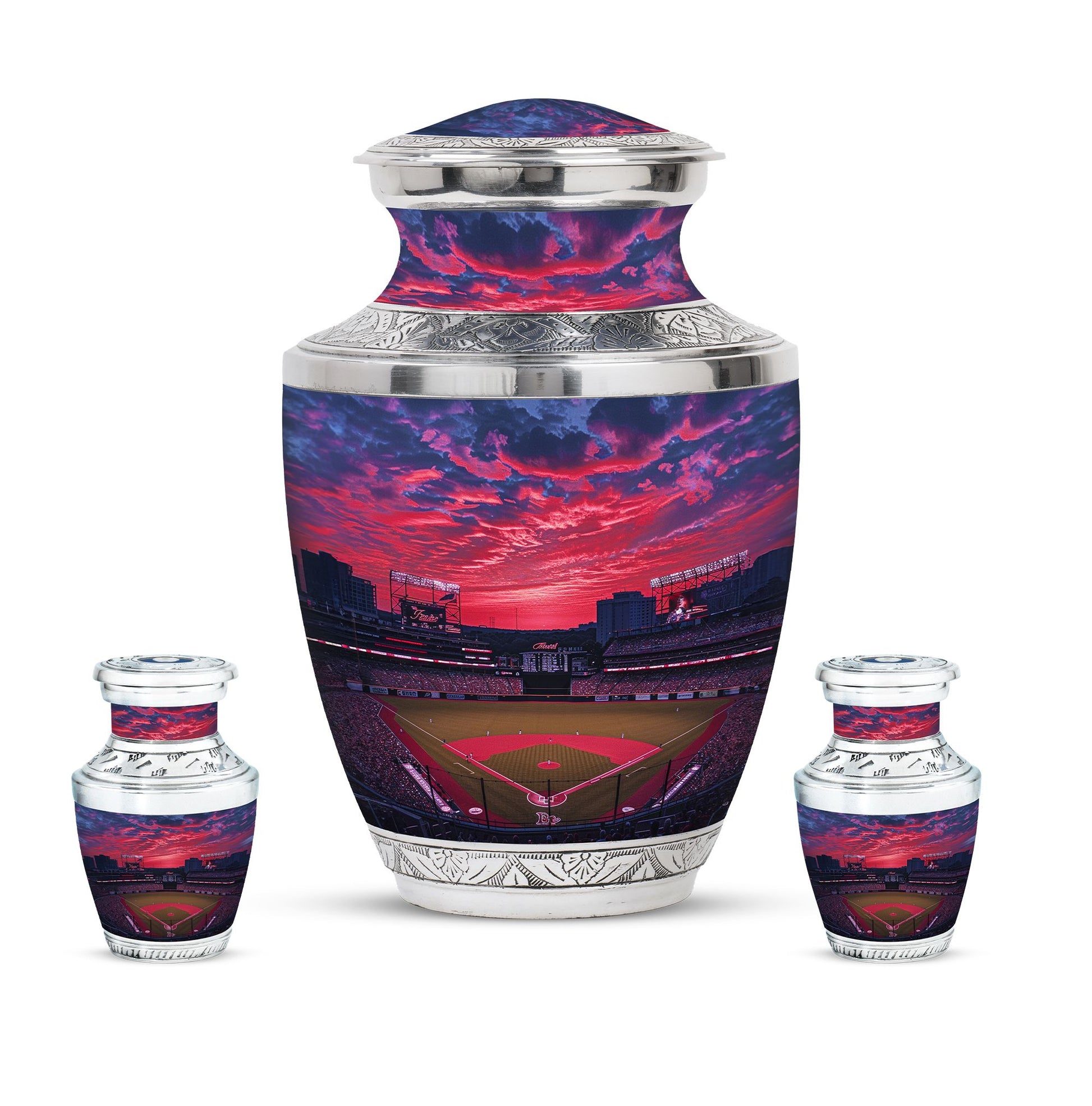 Baseball Theme Large Urn With 2 Keepsake Urn