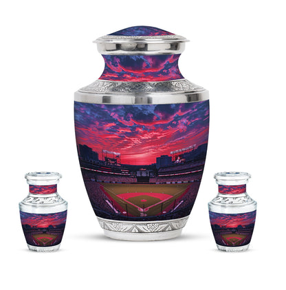 Baseball Theme Large Urn With 2 Keepsake Urn