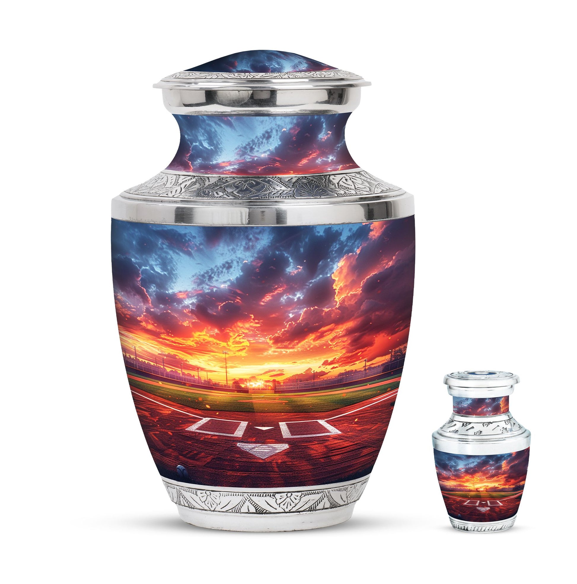 Baseball Theme Large Urn With 1 Keepsake Urn