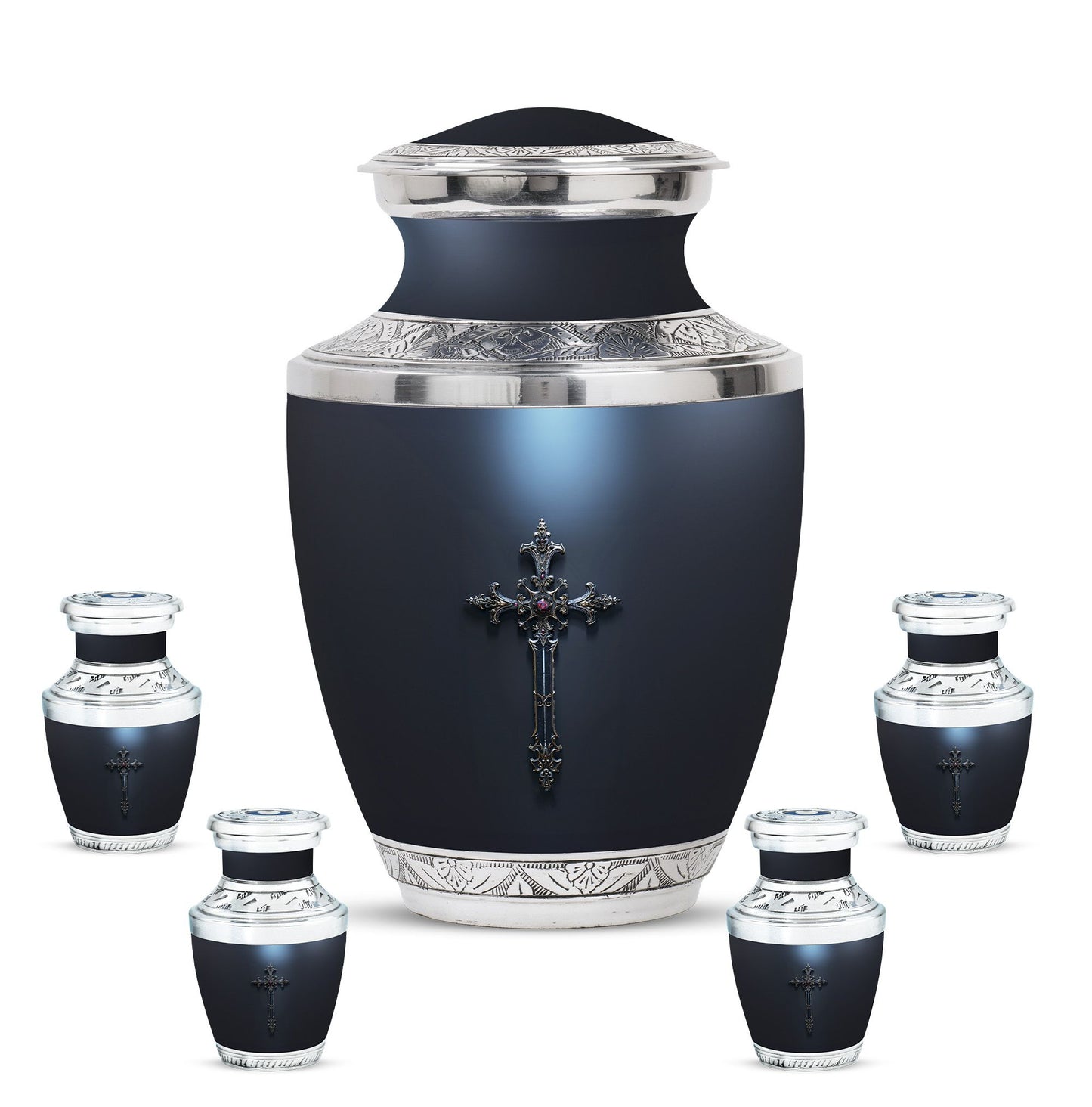 Cross Theme Large Urn With 4 Keepsake Urn