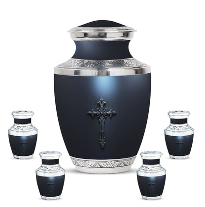 Cross Theme Large Urn With 4 Keepsake Urn