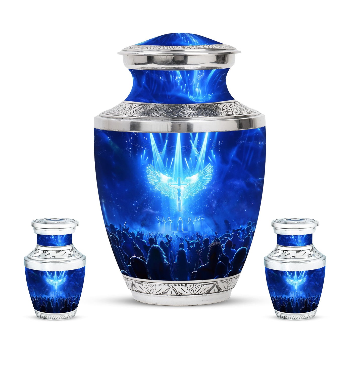Cross Theme Large Urn With 2 Keepsake Urn
