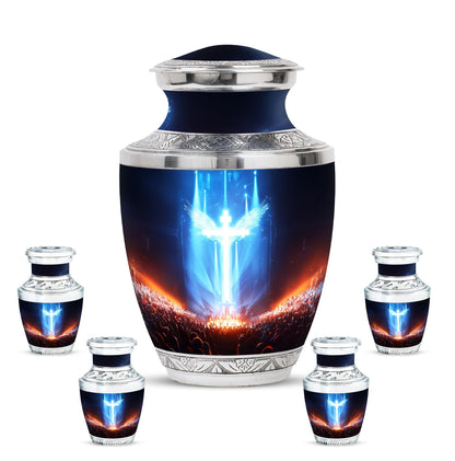 Cross Theme Large Urn With 4 Keepsake Urn