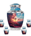 Cross Theme Large Urn With 4 Keepsake Urn