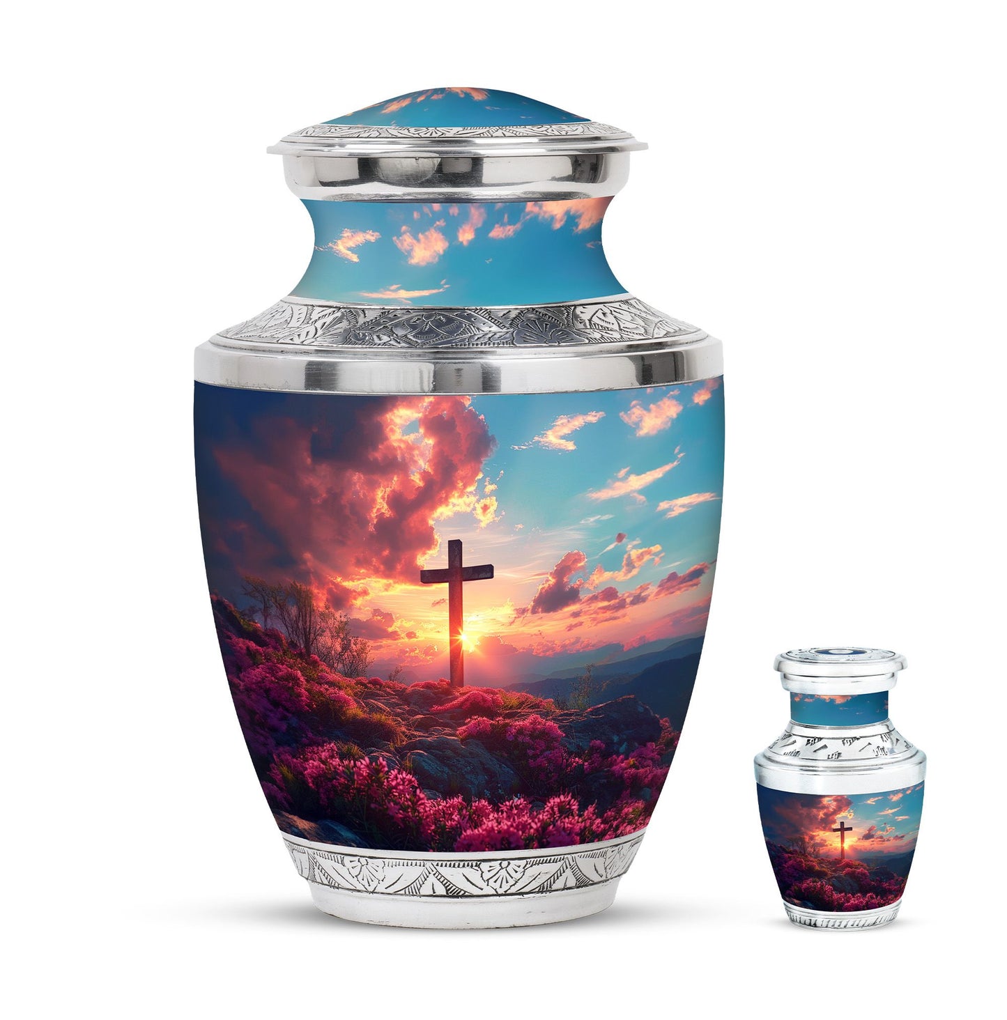 Cross Theme Large Urn With 1 Keepsake Urn