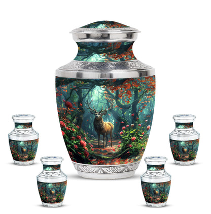 Deer Theme Large Urn With 4 Keepsake Urn
