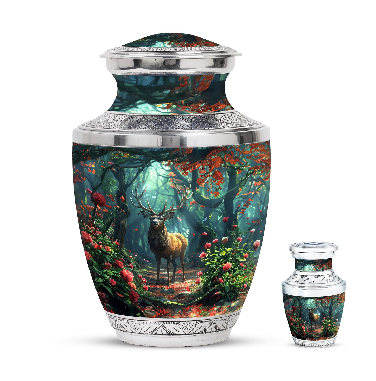 Deer Theme Large Urn With 1 Keepsake Urn