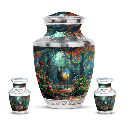 Deer Theme Large Urn With 2 Keepsake Urn