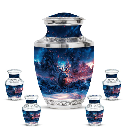 Deer Theme Large Urn With 4 Keepsake Urn