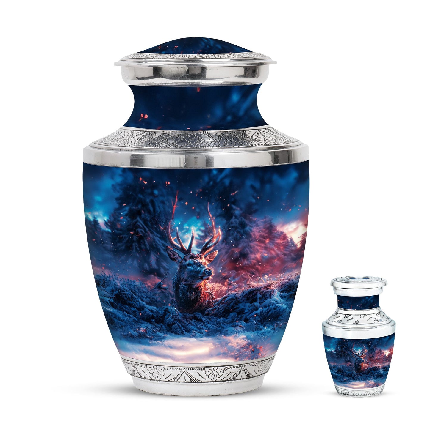 Deer Theme Large Urn With 1 Keepsake Urn