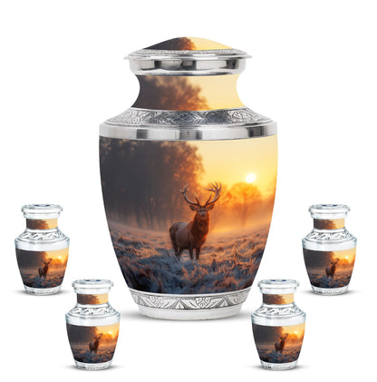 Deer Theme Large Urn With 4 Keepsake Urn