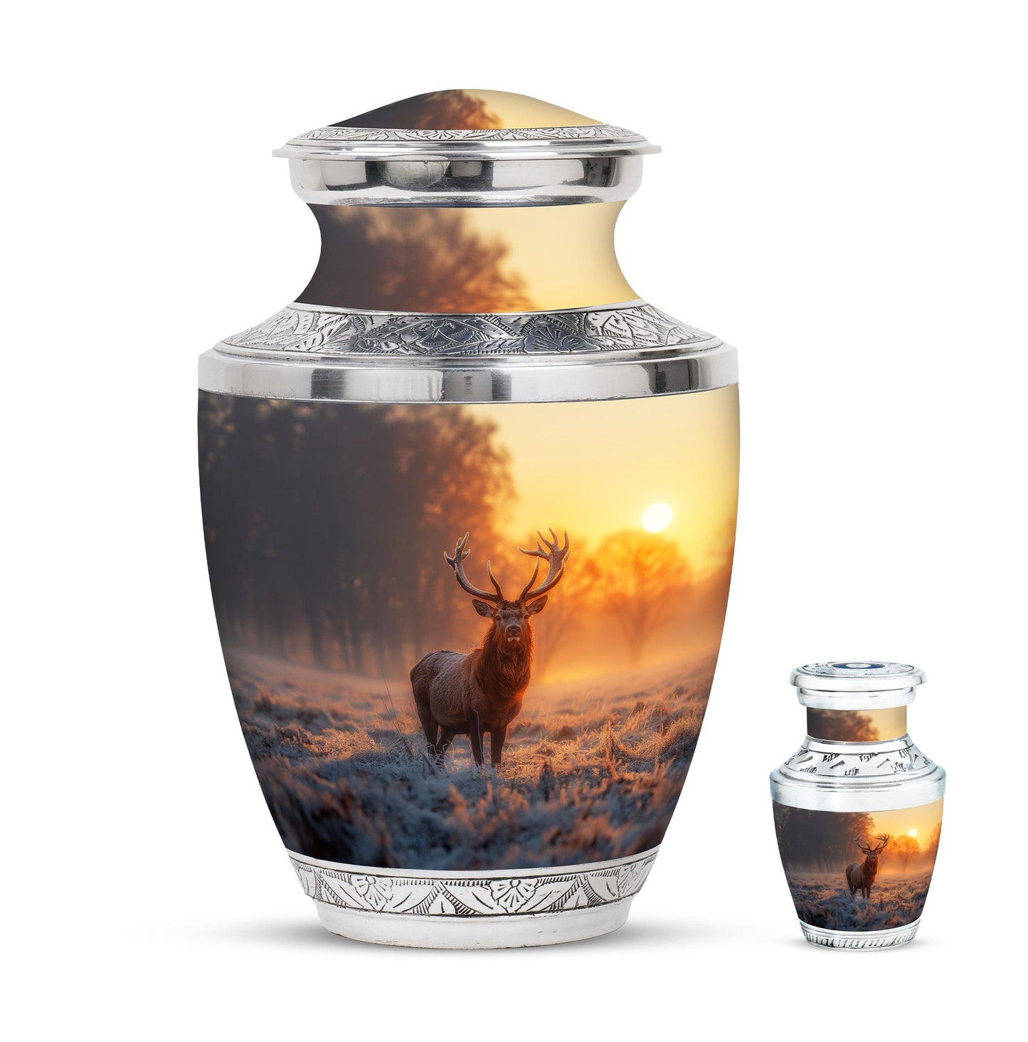 Deer Theme Large Urn With 1 Keepsake Urn