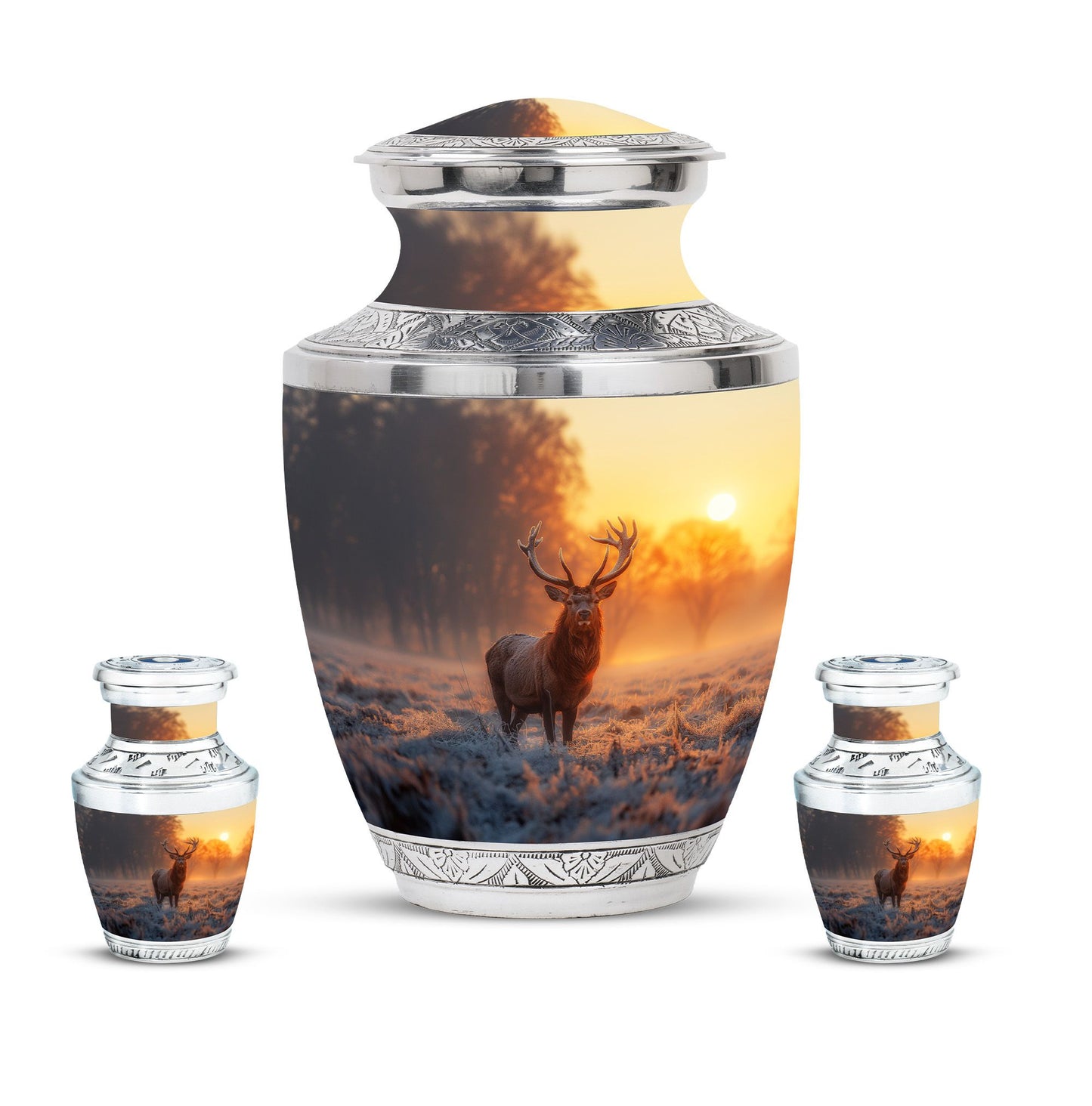 Deer Theme Large Urn With 2 Keepsake Urn