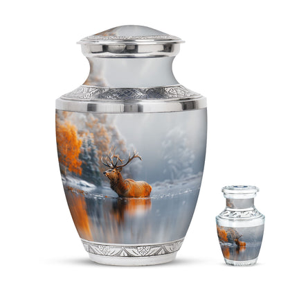 Deer Theme Large Urn With 1 Keepsake Urn