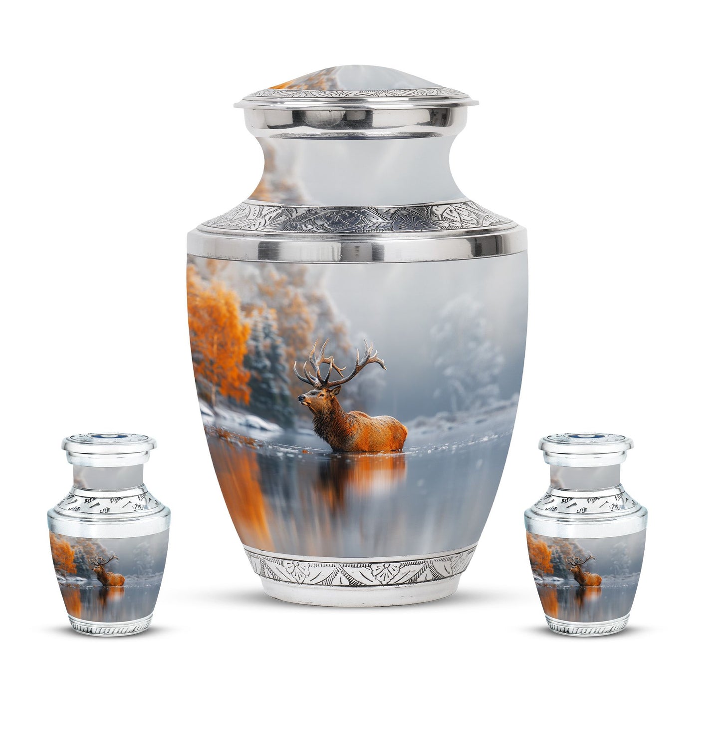 Deer Theme Large Urn With 2 Keepsake Urn