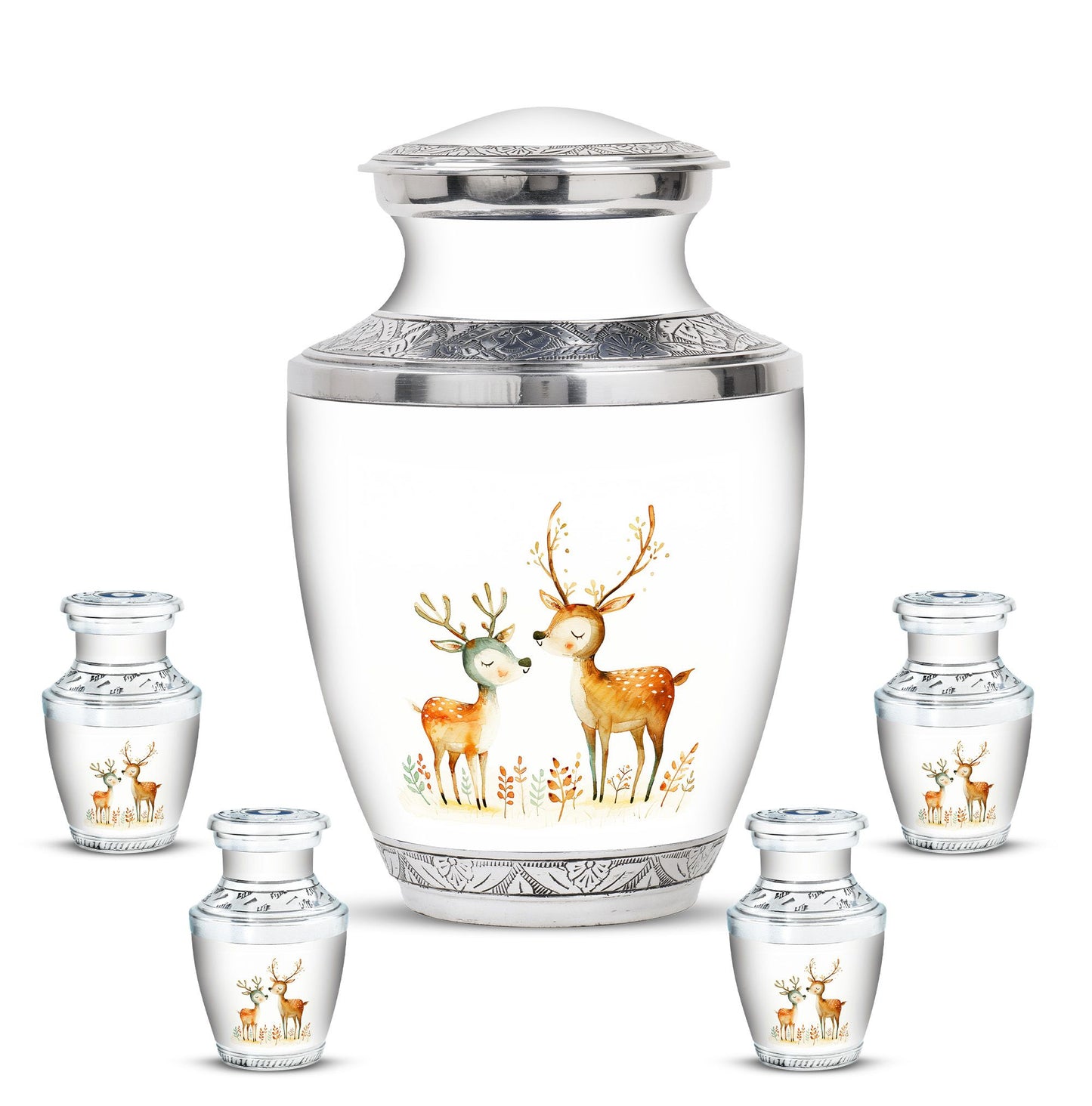 Deer Family Theme Large Urn With 4 Keepsake Urn