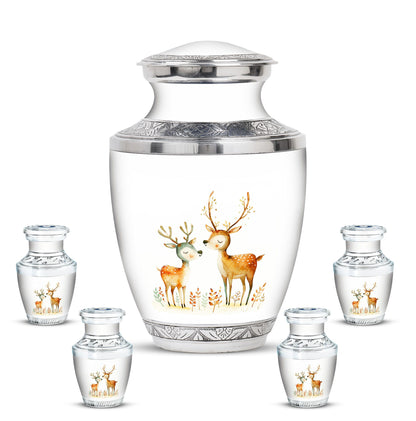 Deer Family Theme Large Urn With 4 Keepsake Urn