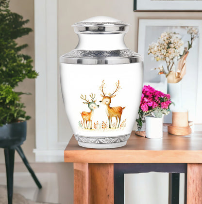 Deer Family Theme Large Urn With 1 Keepsake Urn