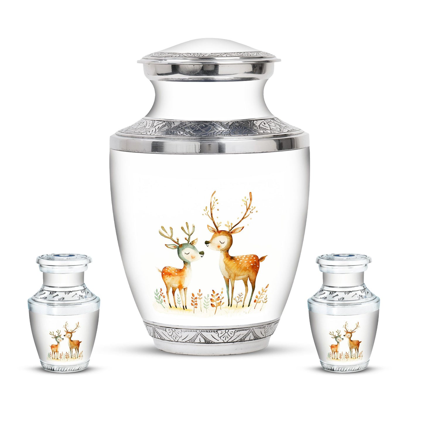 Deer Family Theme Large Urn With 2 Keepsake Urn