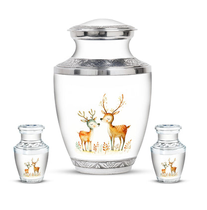 Deer Family Theme Large Urn With 2 Keepsake Urn