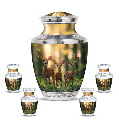Deer Family Theme Large Urn With 4 Keepsake Urn