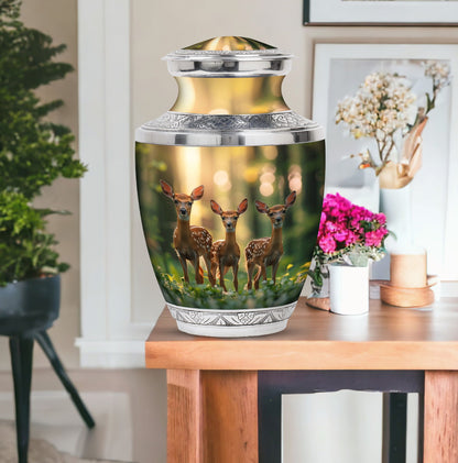 Deer Family Theme Large Urn With 1 Keepsake Urn