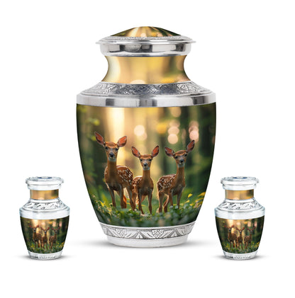 Deer Family Theme Large Urn With 2 Keepsake Urn