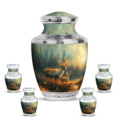 Deer Family Theme Large Urn With 4 Keepsake Urn